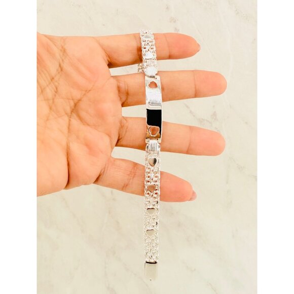 ❤️ Real Sterling Silver Bracelet hearts with plate - Picture 1 of 4